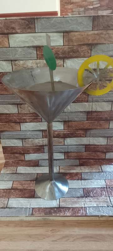 large metal martini glass shape display
